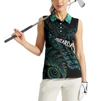 Aotearoa Personalized Lawn Bowls Maori Women Sleeveless Polo Shirt New Zealand Paua Shell Tribal Silver Fern LT7 - Polynesian Pride