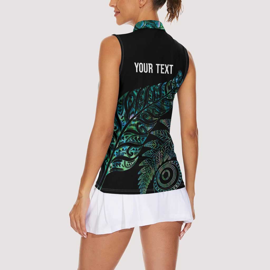 Aotearoa Personalized Lawn Bowls Maori Women Sleeveless Polo Shirt New Zealand Paua Shell Tribal Silver Fern LT7 - Polynesian Pride