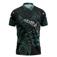 Aotearoa Personalized Lawn Bowls Maori Zipper Polo Shirt New Zealand Paua Shell Tribal Silver Fern - Polynesian Pride