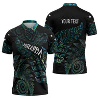Aotearoa Personalized Lawn Bowls Maori Zipper Polo Shirt New Zealand Paua Shell Tribal Silver Fern - Polynesian Pride