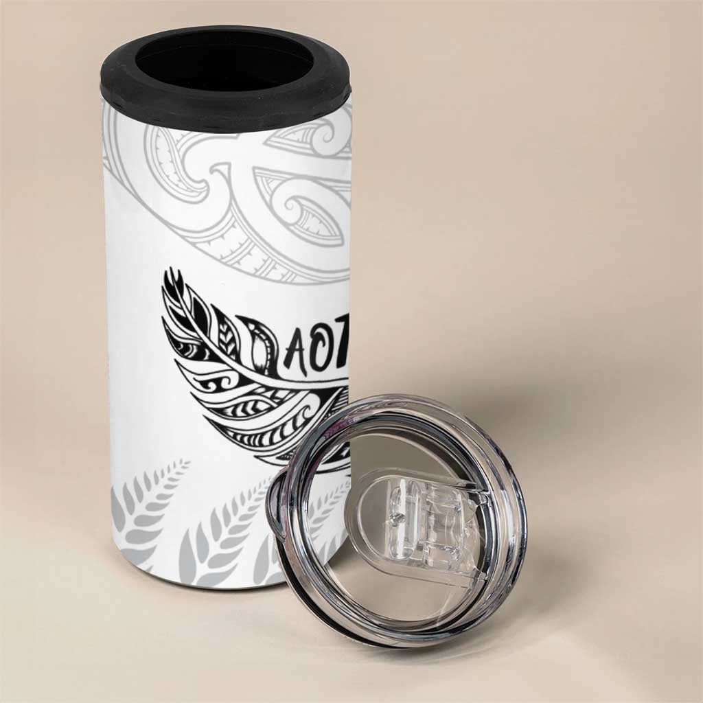 Aotearoa Personalized Lawn Bowls Maori 4 in 1 Can Cooler Tumbler New Zealand White Tribal Silver Fern LT7 - Polynesian Pride