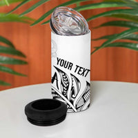 Aotearoa Personalized Lawn Bowls Maori 4 in 1 Can Cooler Tumbler New Zealand White Tribal Silver Fern LT7 - Polynesian Pride