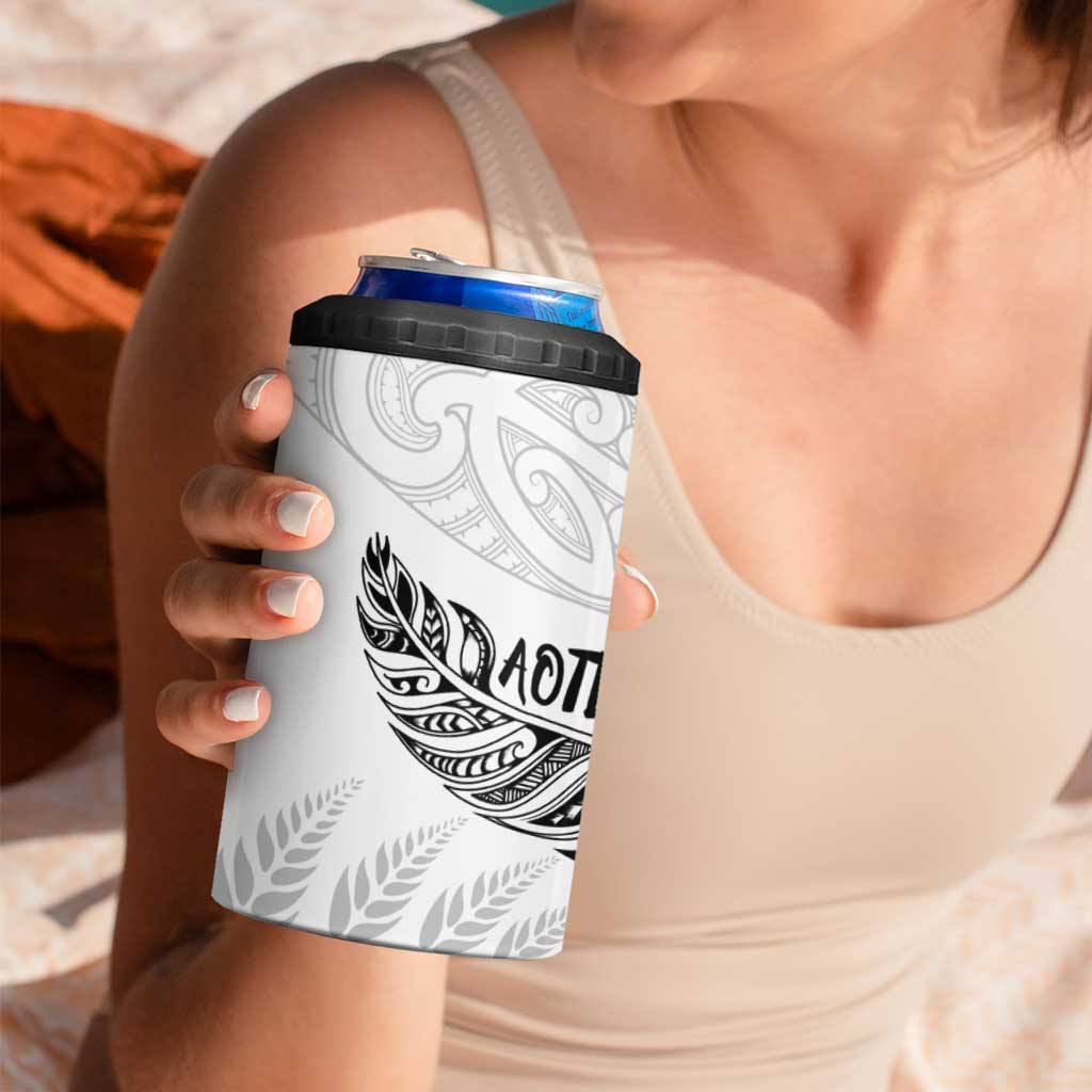 Aotearoa Personalized Lawn Bowls Maori 4 in 1 Can Cooler Tumbler New Zealand White Tribal Silver Fern LT7 - Polynesian Pride