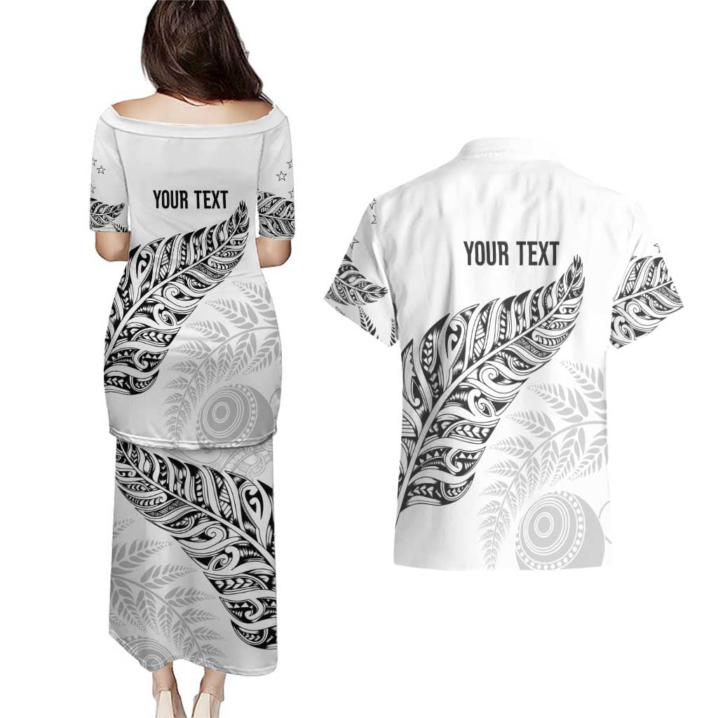 Aotearoa Personalized Lawn Bowls Maori Couples Matching Puletasi and Hawaiian Shirt New Zealand White Tribal Silver Fern LT7 - Polynesian Pride