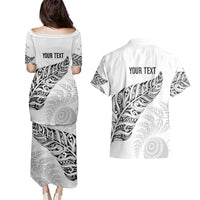 Aotearoa Personalized Lawn Bowls Maori Couples Matching Puletasi and Hawaiian Shirt New Zealand White Tribal Silver Fern LT7 - Polynesian Pride