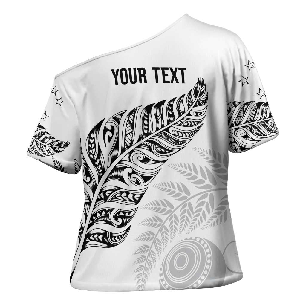 Aotearoa Personalized Lawn Bowls Maori Cross Shoulder Shirt New Zealand White Tribal Silver Fern - Polynesian Pride
