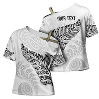 Aotearoa Personalized Lawn Bowls Maori Cross Shoulder Shirt New Zealand White Tribal Silver Fern - Polynesian Pride