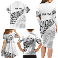 Aotearoa Personalized Lawn Bowls Maori Family Matching Long Sleeve Bodycon Dress and Hawaiian Shirt New Zealand White Tribal Silver Fern LT7 - Polynesian Pride