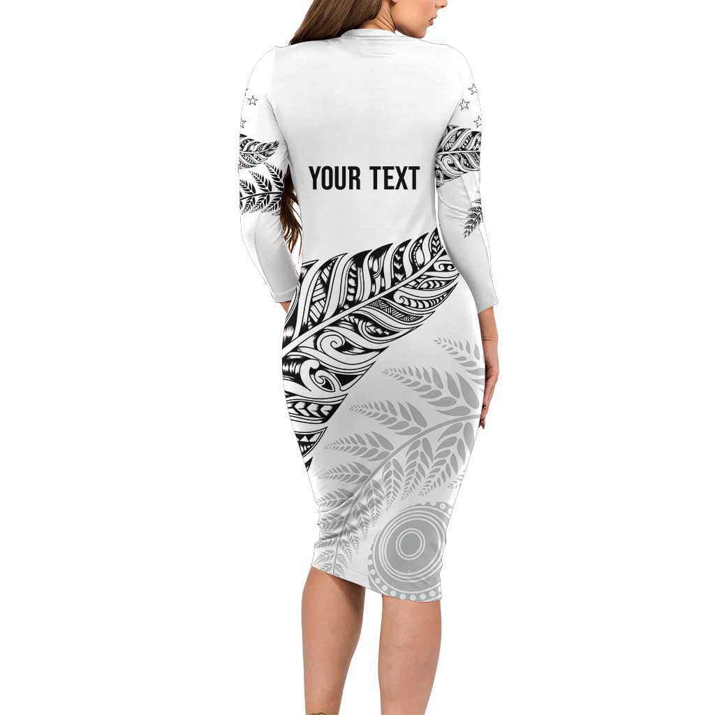 Aotearoa Personalized Lawn Bowls Maori Family Matching Long Sleeve Bodycon Dress and Hawaiian Shirt New Zealand White Tribal Silver Fern LT7 - Polynesian Pride