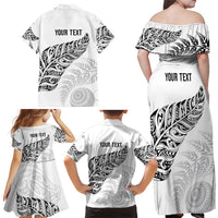 Aotearoa Personalized Lawn Bowls Maori Family Matching Off Shoulder Maxi Dress and Hawaiian Shirt New Zealand White Tribal Silver Fern LT7 - Polynesian Pride