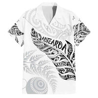 Aotearoa Personalized Lawn Bowls Maori Family Matching Off Shoulder Maxi Dress and Hawaiian Shirt New Zealand White Tribal Silver Fern LT7 Dad's Shirt - Short Sleeve White - Polynesian Pride
