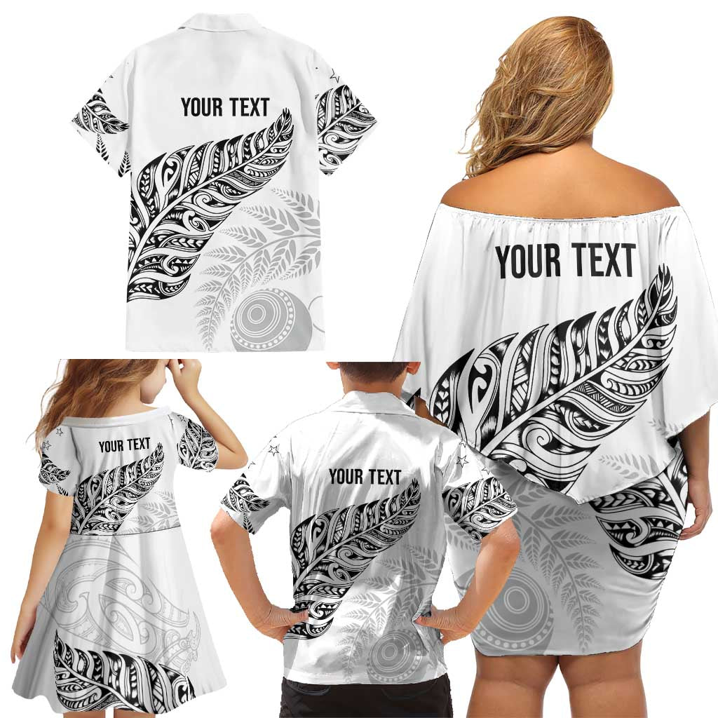 Aotearoa Personalized Lawn Bowls Maori Family Matching Off Shoulder Short Dress and Hawaiian Shirt New Zealand White Tribal Silver Fern LT7 - Polynesian Pride