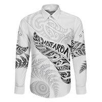 Aotearoa Personalized Lawn Bowls Maori Family Matching Puletasi and Hawaiian Shirt New Zealand White Tribal Silver Fern LT7 Dad's Shirt - Long Sleeve White - Polynesian Pride