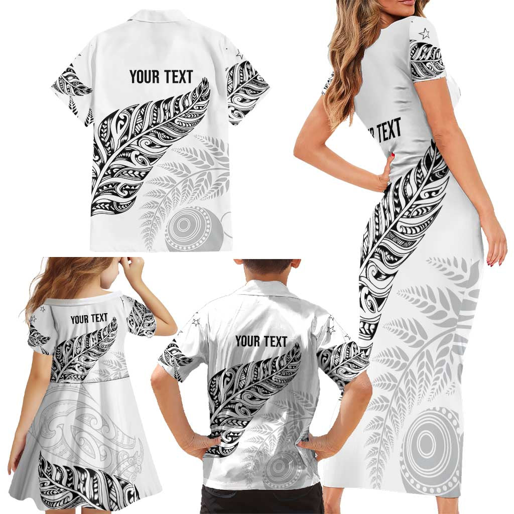 Aotearoa Personalized Lawn Bowls Maori Family Matching Short Sleeve Bodycon Dress and Hawaiian Shirt New Zealand White Tribal Silver Fern LT7 - Polynesian Pride