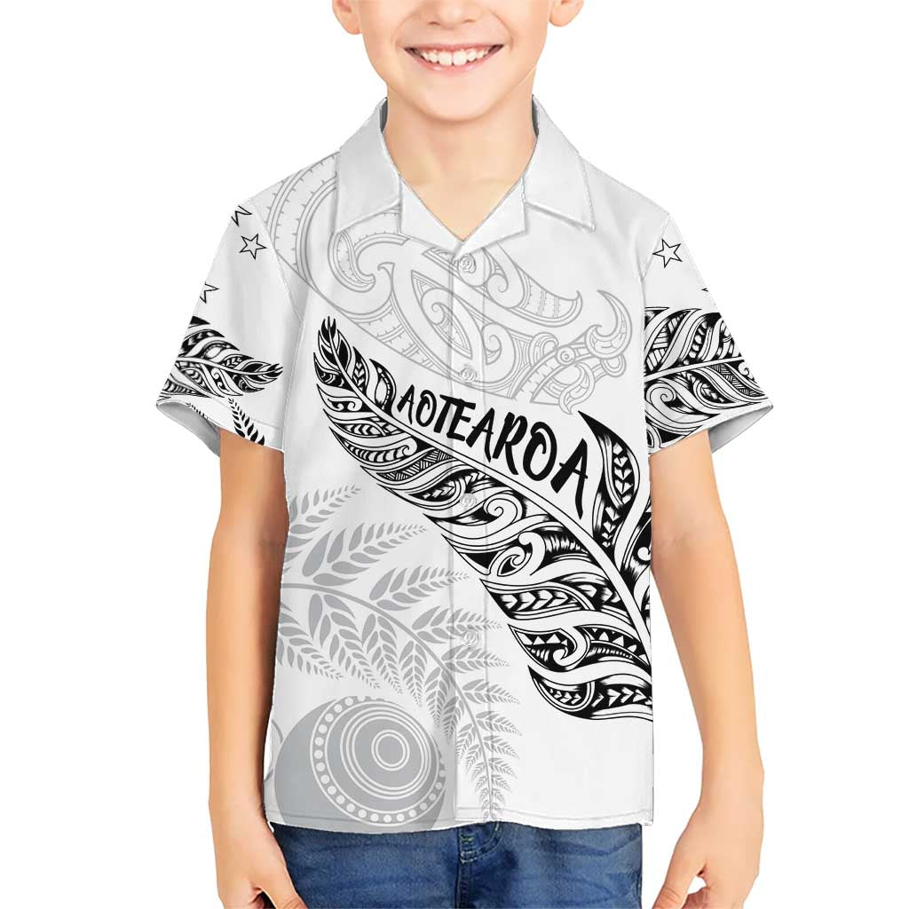 Aotearoa Personalized Lawn Bowls Maori Family Matching Summer Maxi Dress and Hawaiian Shirt New Zealand White Tribal Silver Fern LT7 Son's Shirt White - Polynesian Pride