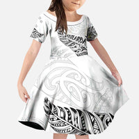 Aotearoa Personalized Lawn Bowls Maori Family Matching Tank Maxi Dress and Hawaiian Shirt New Zealand White Tribal Silver Fern LT7 Daughter's Dress White - Polynesian Pride