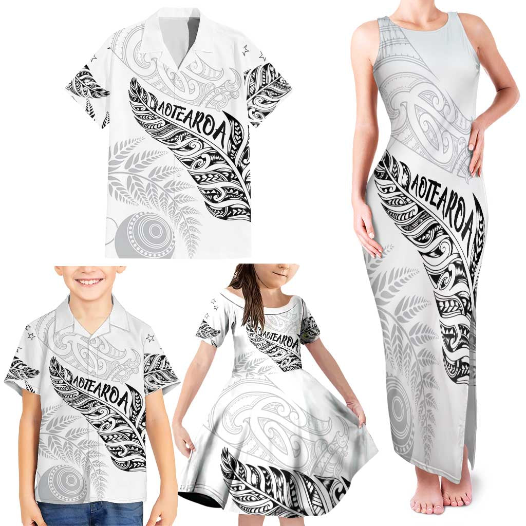 Aotearoa Personalized Lawn Bowls Maori Family Matching Tank Maxi Dress and Hawaiian Shirt New Zealand White Tribal Silver Fern LT7 - Polynesian Pride