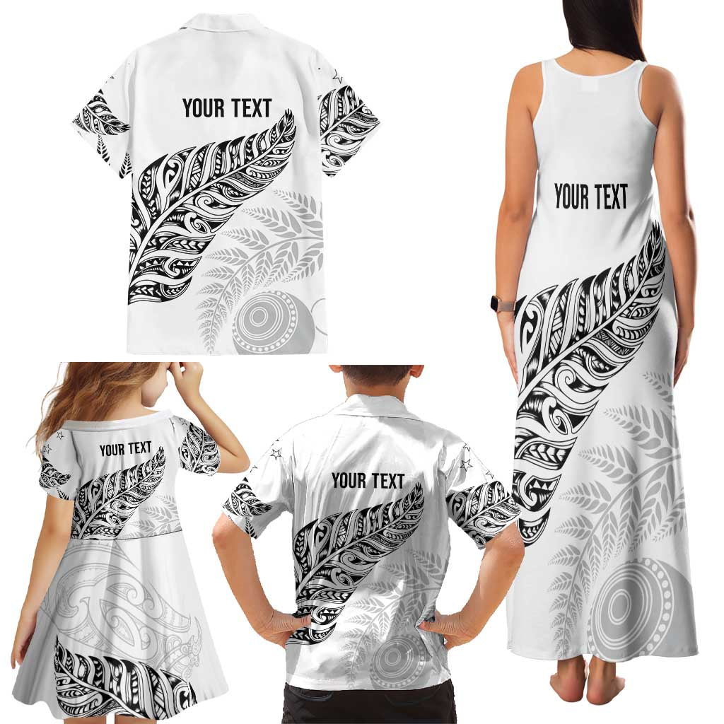 Aotearoa Personalized Lawn Bowls Maori Family Matching Tank Maxi Dress and Hawaiian Shirt New Zealand White Tribal Silver Fern LT7 - Polynesian Pride