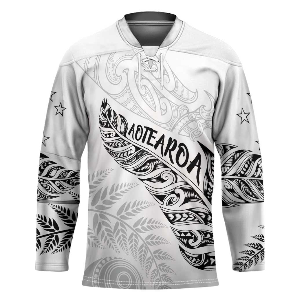 Aotearoa Personalized Lawn Bowls Maori Hockey Jersey New Zealand White Tribal Silver Fern - undefined