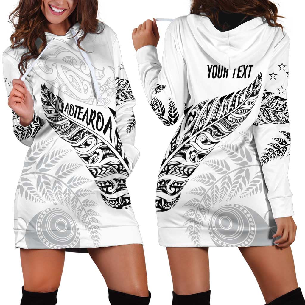 Aotearoa Personalized Lawn Bowls Maori Hoodie Dress New Zealand White Tribal Silver Fern LT7 - Polynesian Pride