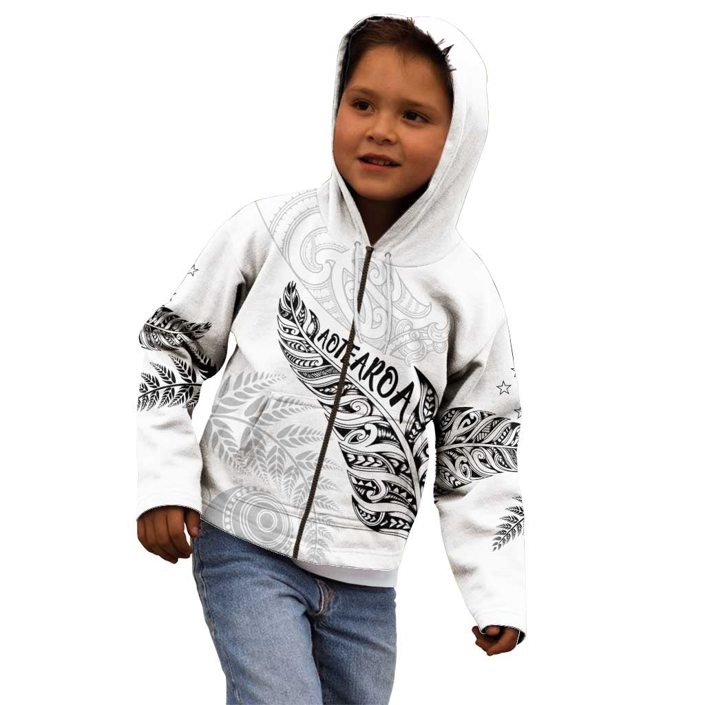 Aotearoa Personalized Lawn Bowls Maori Kid Hoodie New Zealand White Tribal Silver Fern - Polynesian Pride