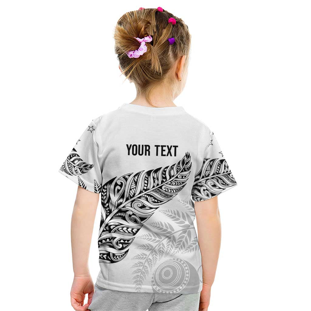 Aotearoa Personalized Lawn Bowls Maori Kid T Shirt New Zealand White Tribal Silver Fern LT7 - Polynesian Pride