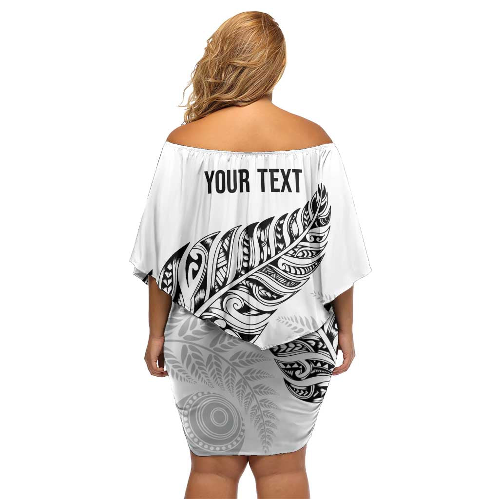 Aotearoa Personalized Lawn Bowls Maori Off Shoulder Short Dress New Zealand White Tribal Silver Fern - Polynesian Pride