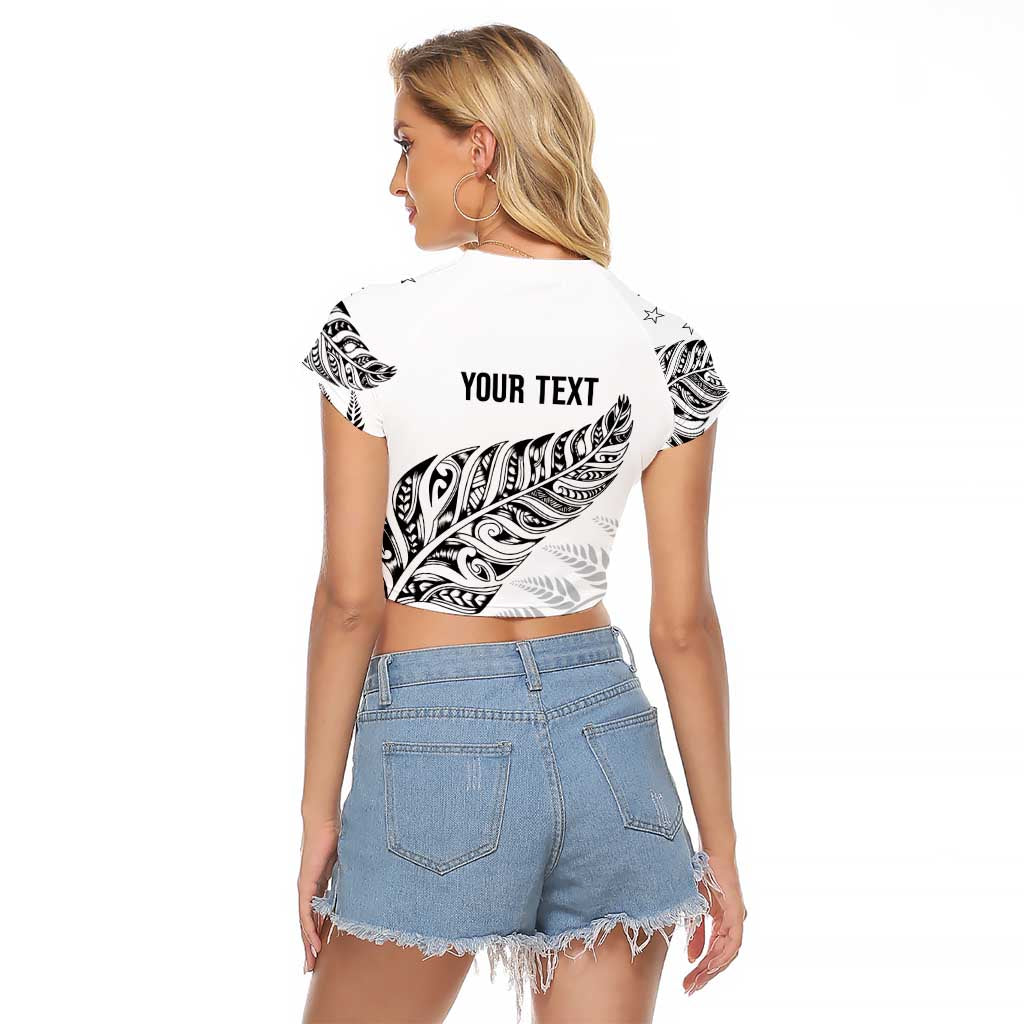Aotearoa Personalized Lawn Bowls Maori Raglan Cropped T Shirt New Zealand White Tribal Silver Fern - Polynesian Pride