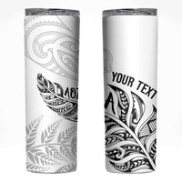 Aotearoa Personalized Lawn Bowls Maori Skinny Tumbler New Zealand White Tribal Silver Fern LT7 White - Polynesian Pride