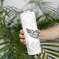 Aotearoa Personalized Lawn Bowls Maori Skinny Tumbler New Zealand White Tribal Silver Fern LT7 - Polynesian Pride