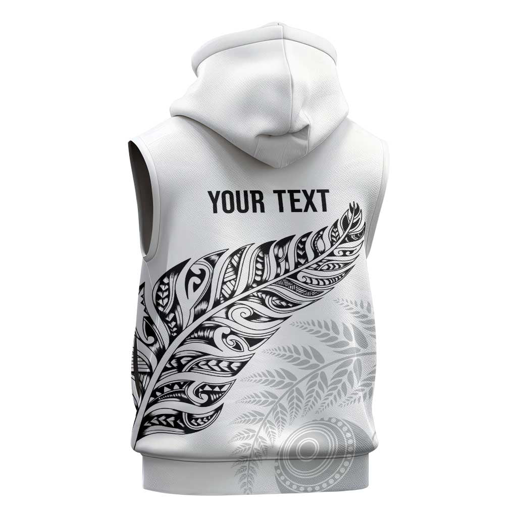 Aotearoa Personalized Lawn Bowls Maori Sleeveless Zip Hoodie New Zealand White Tribal Silver Fern LT7