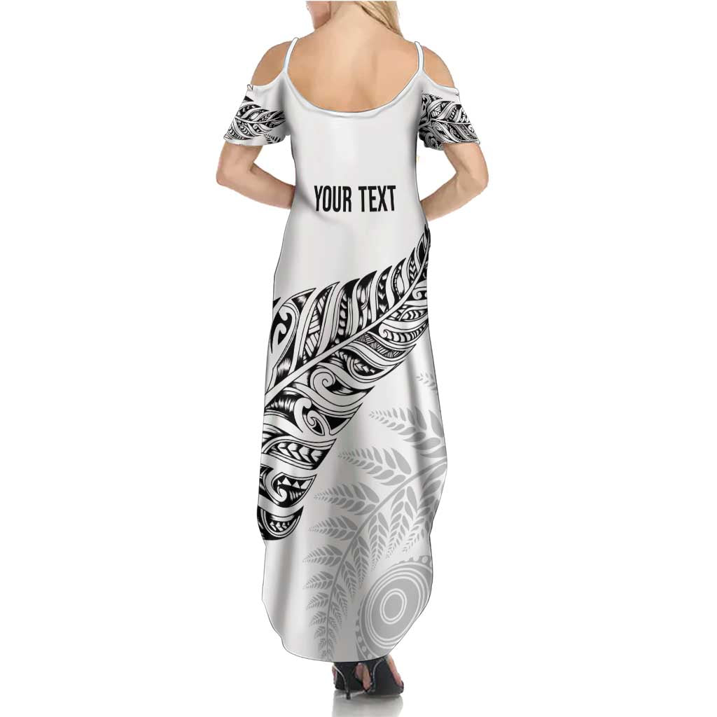 Aotearoa Personalized Lawn Bowls Maori Summer Maxi Dress New Zealand White Tribal Silver Fern - Polynesian Pride