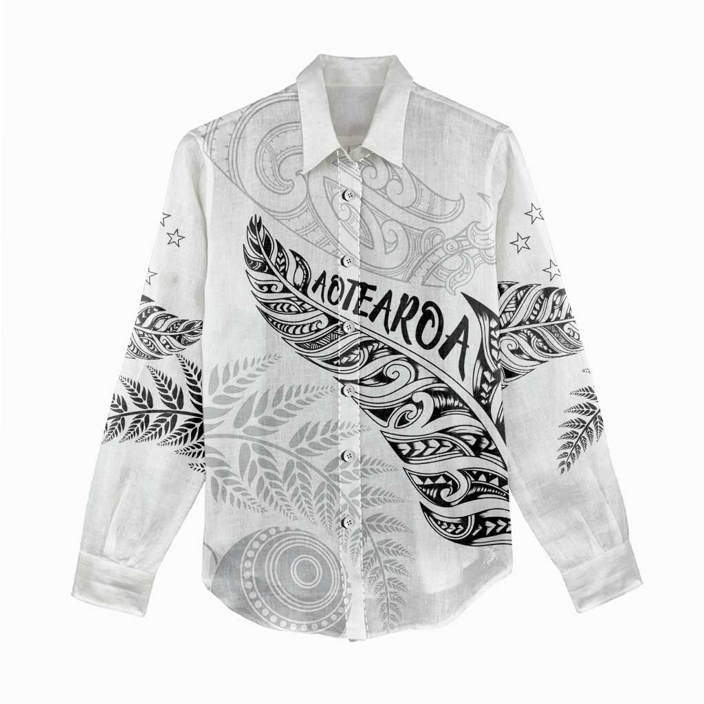 Aotearoa Personalized Lawn Bowls Maori Women Casual Shirt New Zealand White Tribal Silver Fern LT7 - Polynesian Pride