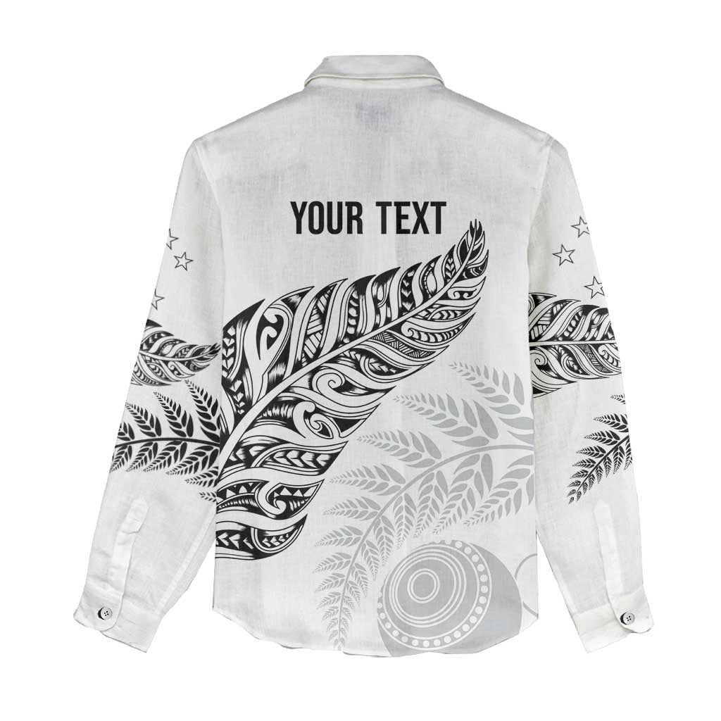 Aotearoa Personalized Lawn Bowls Maori Women Casual Shirt New Zealand White Tribal Silver Fern LT7 - Polynesian Pride