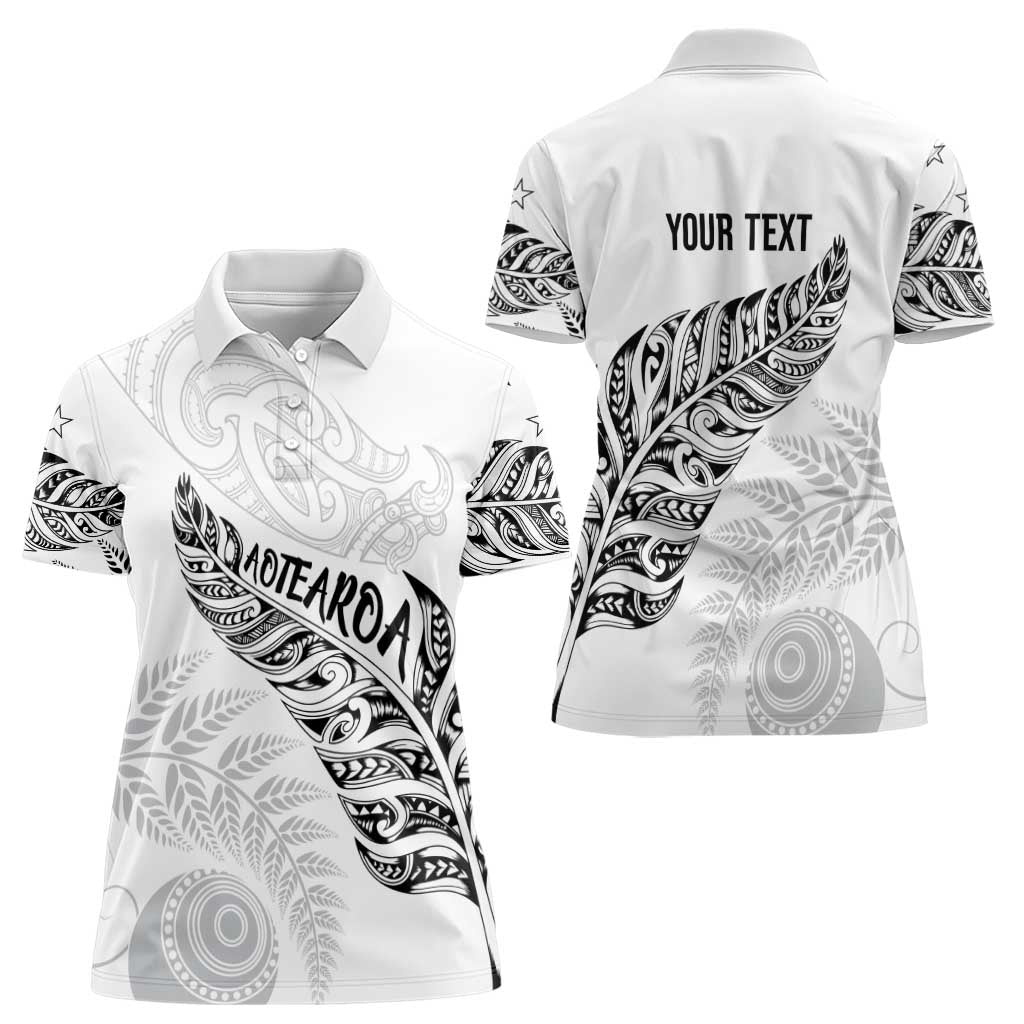 Aotearoa Personalized Lawn Bowls Maori Women Polo Shirt New Zealand White Tribal Silver Fern LT7 - Polynesian Pride