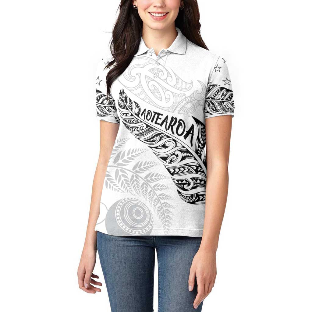 Aotearoa Personalized Lawn Bowls Maori Women Polo Shirt New Zealand White Tribal Silver Fern LT7 - Polynesian Pride