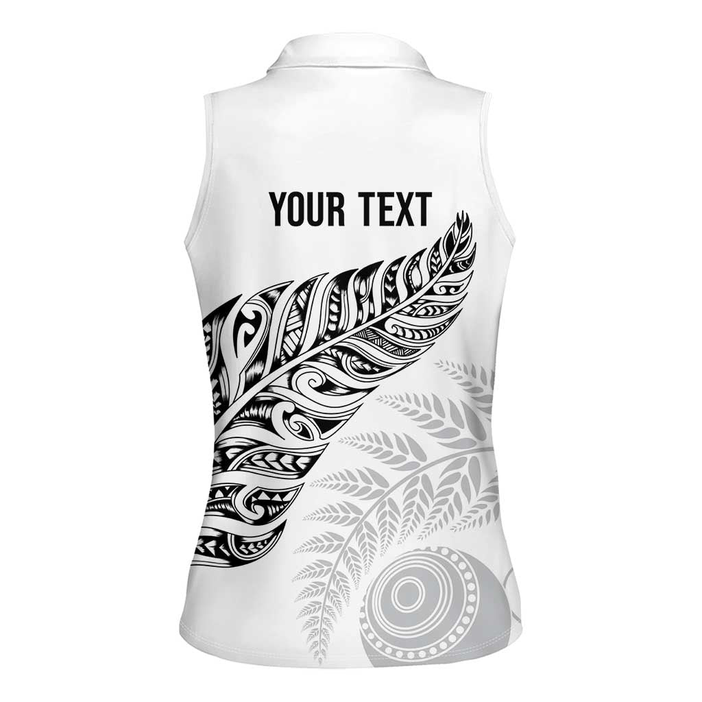 Aotearoa Personalized Lawn Bowls Maori Women Sleeveless Polo Shirt New Zealand White Tribal Silver Fern LT7 - Polynesian Pride