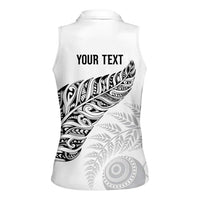 Aotearoa Personalized Lawn Bowls Maori Women Sleeveless Polo Shirt New Zealand White Tribal Silver Fern LT7 - Polynesian Pride