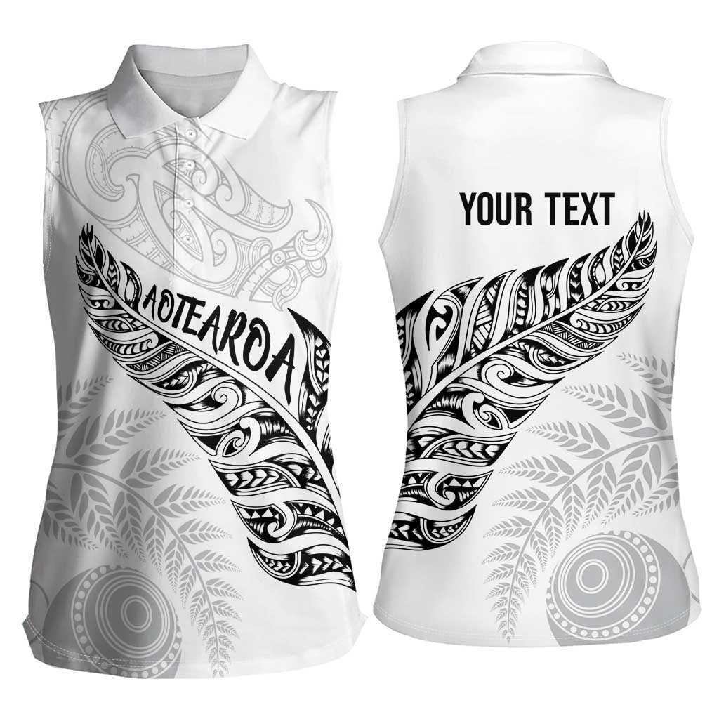 Aotearoa Personalized Lawn Bowls Maori Women Sleeveless Polo Shirt New Zealand White Tribal Silver Fern LT7 - Polynesian Pride