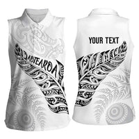 Aotearoa Personalized Lawn Bowls Maori Women Sleeveless Polo Shirt New Zealand White Tribal Silver Fern LT7 - Polynesian Pride