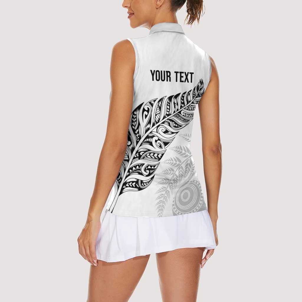 Aotearoa Personalized Lawn Bowls Maori Women Sleeveless Polo Shirt New Zealand White Tribal Silver Fern LT7 - Polynesian Pride