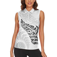 Aotearoa Personalized Lawn Bowls Maori Women Sleeveless Polo Shirt New Zealand White Tribal Silver Fern LT7 - Polynesian Pride