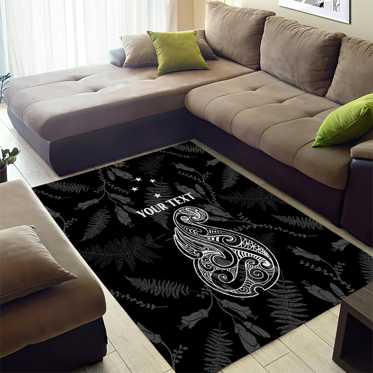 Personalised Maori Waitangi Area Rug New Zealand Silver Fern Mix Kowhai Flowers LT7 - Polynesian Pride