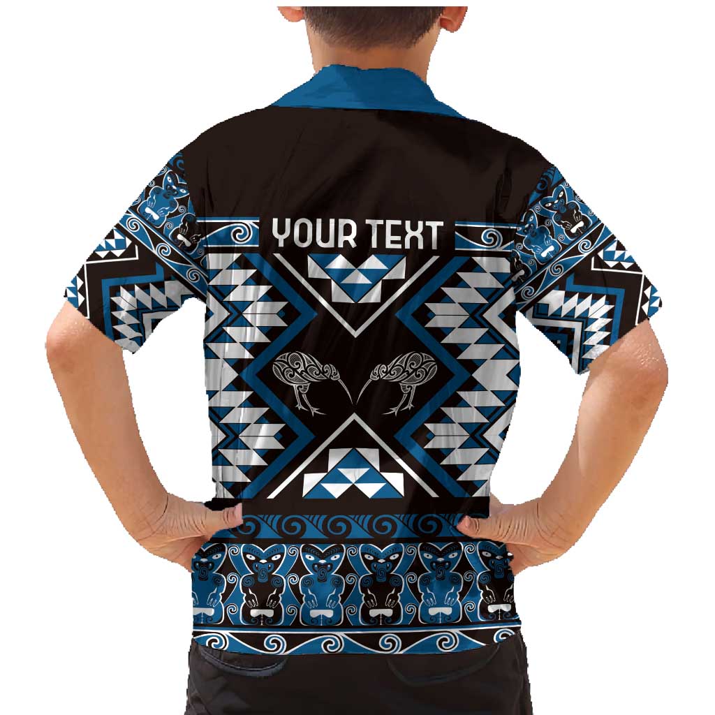 Personalised Taniko Motifs Aotearoa Family Matching Mermaid Dress and Hawaiian Shirt Waitangi Kowhaiwhai Kiwi - Blue LT7 - Polynesian Pride