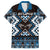Personalised Taniko Motifs Aotearoa Family Matching Off The Shoulder Long Sleeve Dress and Hawaiian Shirt Waitangi Kowhaiwhai Kiwi - Blue