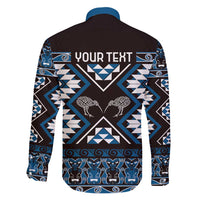 Personalised Taniko Motifs Aotearoa Family Matching Off Shoulder Short Dress and Hawaiian Shirt Waitangi Kowhaiwhai Kiwi - Blue LT7 - Polynesian Pride