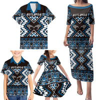 Personalised Taniko Motifs Aotearoa Family Matching Puletasi and Hawaiian Shirt Waitangi Kowhaiwhai Kiwi - Blue LT7 - Polynesian Pride