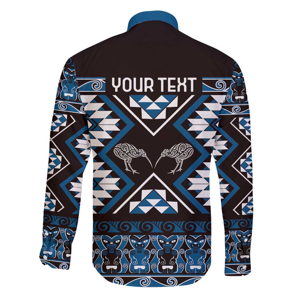 Personalised Taniko Motifs Aotearoa Family Matching Puletasi and Hawaiian Shirt Waitangi Kowhaiwhai Kiwi - Blue LT7 - Polynesian Pride