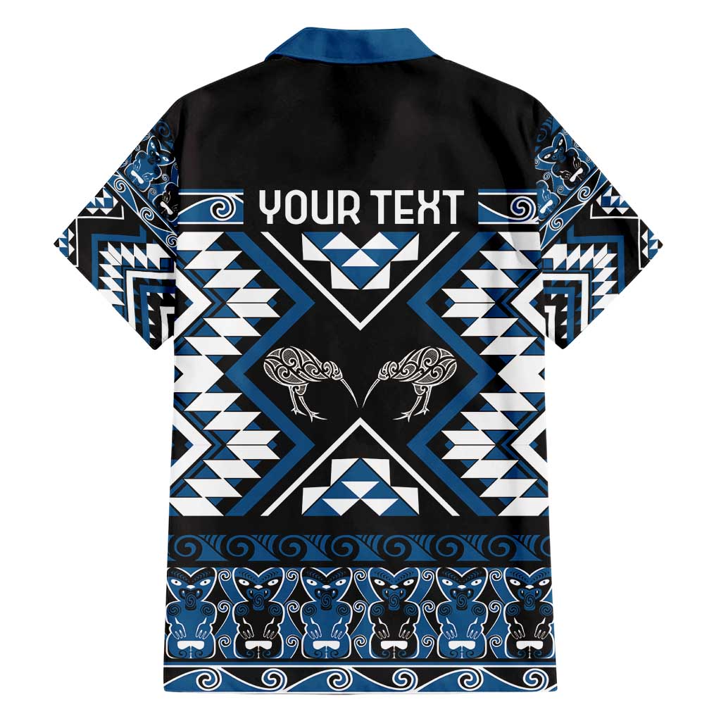 Personalised Taniko Motifs Aotearoa Family Matching Short Sleeve Bodycon Dress and Hawaiian Shirt Waitangi Kowhaiwhai Kiwi - Blue LT7 - Polynesian Pride
