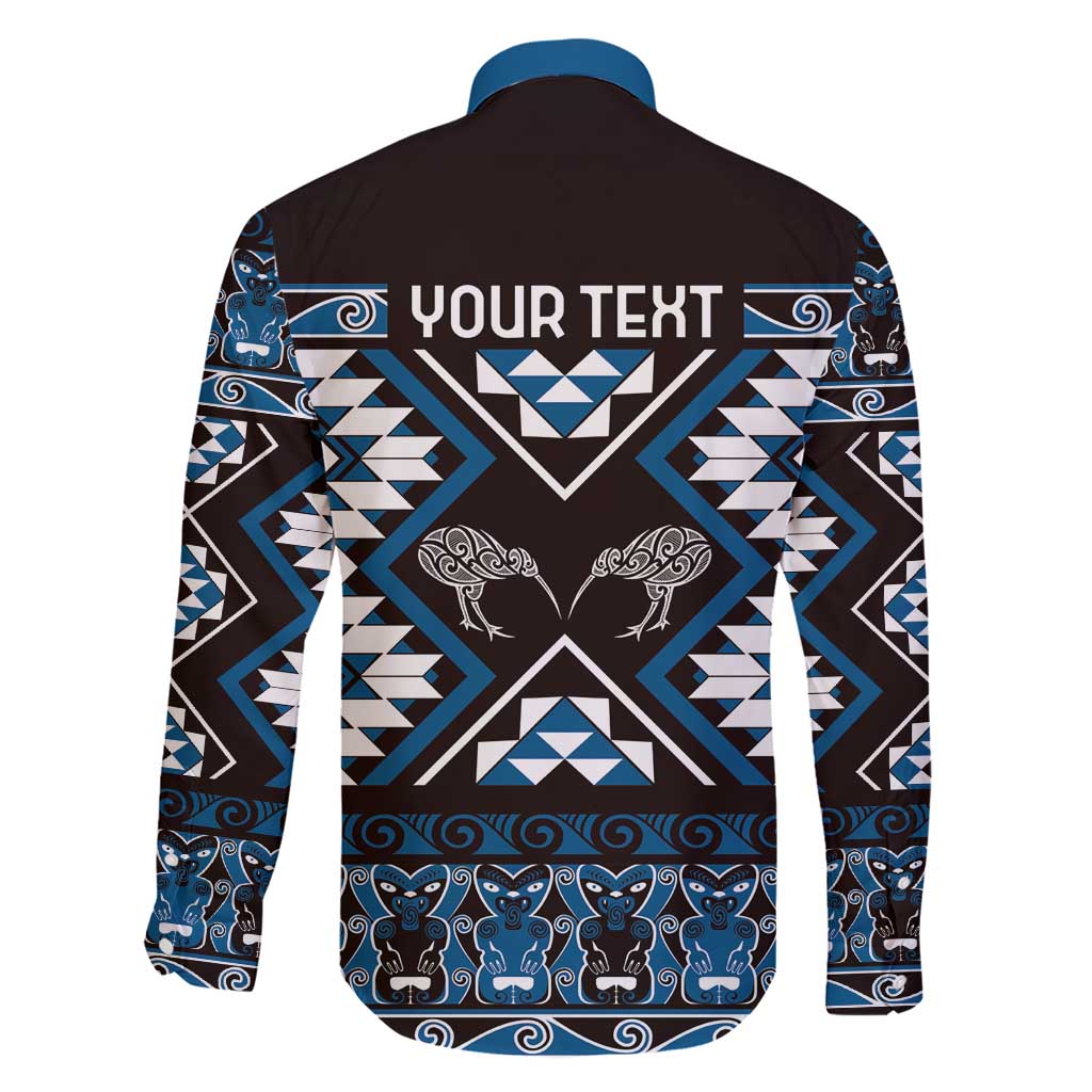 Personalised Taniko Motifs Aotearoa Family Matching Short Sleeve Bodycon Dress and Hawaiian Shirt Waitangi Kowhaiwhai Kiwi - Blue LT7 - Polynesian Pride